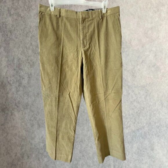 Lands’ End Mens Corduroy Pants Size 37 Beige Flat Front Relaxed Fit Straight Leg - Picture 3 of 15